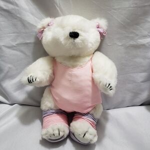 Vintage Gorham White Teddy Bear In Workout Gear 24 Inch Jointed Year 1985 Pink